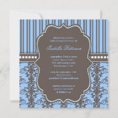 Prince Damask & Stripe Black & Blue Baby shower Kaart (Achterkant)
