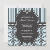 Prince Damask & Stripe Black & Blue Baby shower Kaart (Achterkant)
