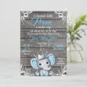 Prince Elephant Baby shower Invitation Zilverblauw Kaart (Staand voorkant)