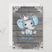 Prince Elephant Baby shower Invitation Zilverblauw Kaart (Achterkant)