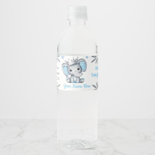 Prince Elephant Blue Silver Crown Water Label Waterfles Etiket (Voorkant)
