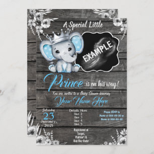 Prince Elephant Ultrasound Pic Invitation Blue Kaart