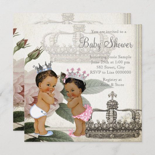 Prince en Princess Etnische Tweeling Baby shower Kaart (Voorkant / Achterkant)