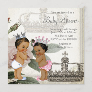 Prince en Princess Etnische Tweeling Baby shower Kaart