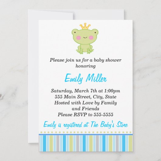 Prince Frog Baby Boy Shower Uitnodiging (Voorkant)
