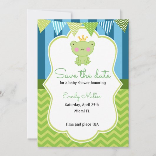 Prince Frog Baby shower Save the Date (Voorkant)