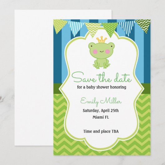 Prince Frog Baby shower Save the Date (Voorkant / Achterkant)