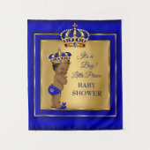 Prince Goud-Blauw Baby Shower voor Afrikaans-Ameri Wandkleed (Voorkant)