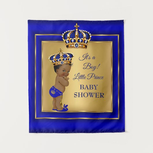 Prince Goud-Blauw Baby Shower voor Afrikaans-Ameri Wandkleed (Voorkant)