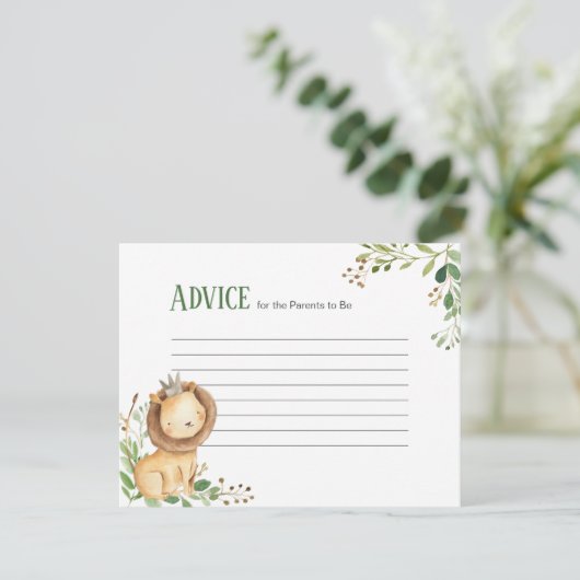 Prince Greenery Lion Baby shower Advice Card Informatiekaartje (Staand voorkant)