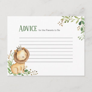 Prince Greenery Lion Baby shower Advice Card Informatiekaartje