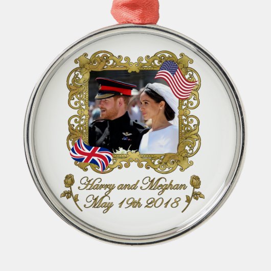 Prince Harry en Meghan Markle Royal Wedding Metalen Ornament (Voorkant)