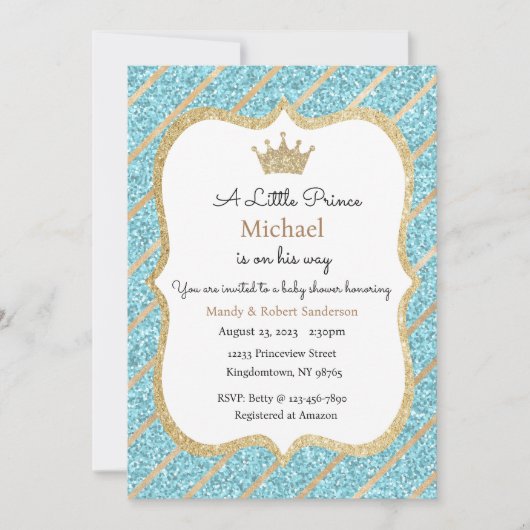 Prince Invitation, Boy Baby shower Uitnodiging (Voorkant)