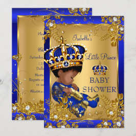 Prince jongen baby shower goud blauw kroon etnisch kaart