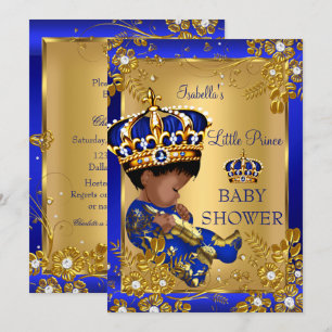 Prince jongen baby shower goud blauw kroon etnisch kaart