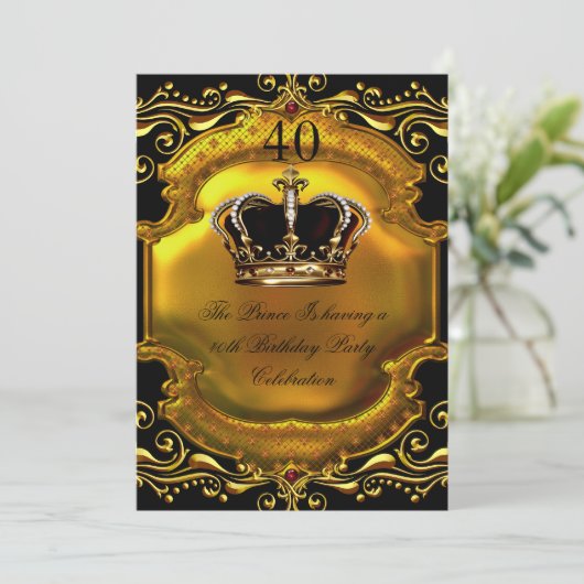 Prince King Gold Royal Black Crown Birthday 2 Kaart (Staand voorkant)