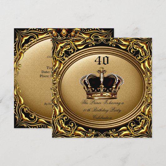 Prince King Gold Royal Black Crown Birthday 3 Kaart (Voorkant / Achterkant)