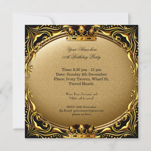 Prince King Gold Royal Black Crown Birthday 3 Kaart (Achterkant)
