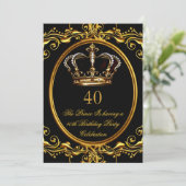 Prince King Gold Royal Black Crown Birthday 3 Kaart (Staand voorkant)