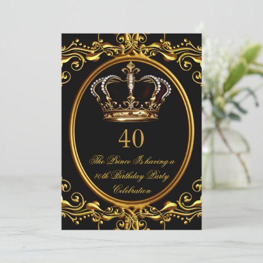 Prince King Gold Royal Black Crown Birthday 3 Kaart (Staand voorkant)