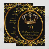 Prince King Gold Royal Black Crown Birthday 3 Kaart (Voorkant / Achterkant)
