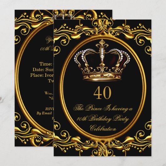 Prince King Gold Royal Black Crown Birthday 3 Kaart (Voorkant / Achterkant)