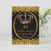 Prince King Gold Royal Black Crown Birthday 4 Kaart (Staand voorkant)