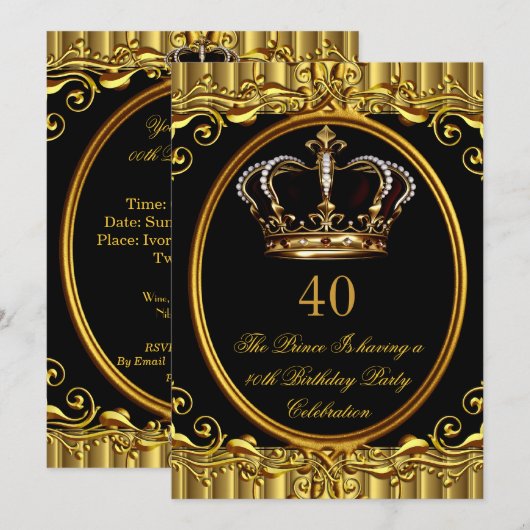 Prince King Gold Royal Black Crown Birthday 4 Kaart (Voorkant / Achterkant)