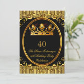 Prince King Gold Royal Black Crown Birthday 4a Kaart (Staand voorkant)