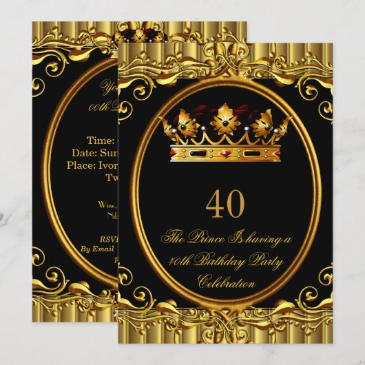 Prince King Gold Royal Black Crown Birthday 4a Kaart (Voorkant / Achterkant)