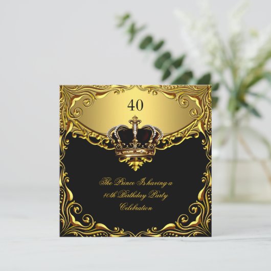 Prince King Gold Royal Black Crown Birthday Kaart (Staand voorkant)