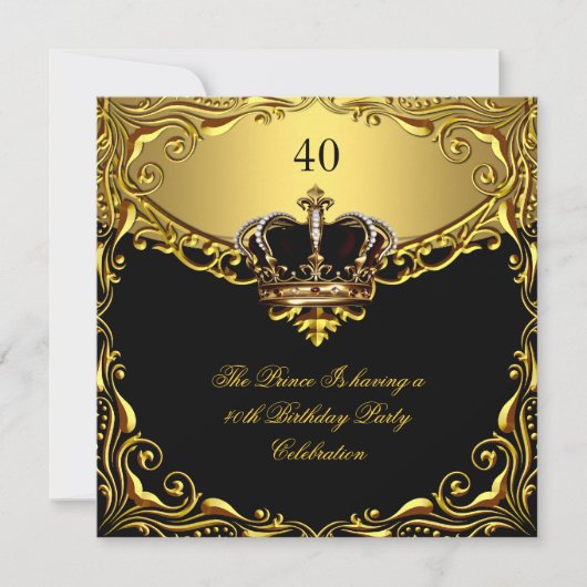 Prince King Gold Royal Black Crown Birthday Kaart (Voorkant)