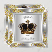 Prince King Mannen Crown Silver Birthday Kaart (Voorkant / Achterkant)