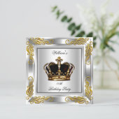 Prince King Mannen Crown Silver Birthday Kaart (Staand voorkant)