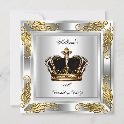 Prince King Mannen Crown Silver Birthday Kaart (Voorkant)
