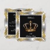 Prince King Mannen Silver Birthday Party Kaart (Voorkant / Achterkant)