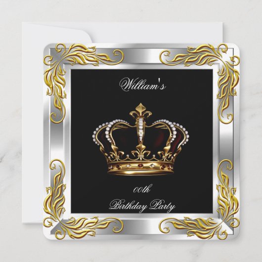 Prince King Mannen Silver Birthday Party Kaart (Voorkant)