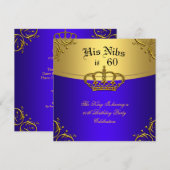 Prince King Red Gold Royal Blue Crown 60 Birthday Kaart (Voorkant / Achterkant)