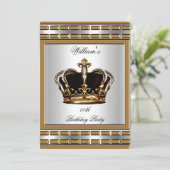 Prince King Royal Crown Gold Silver Birthday Party Kaart (Staand voorkant)