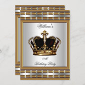 Prince King Royal Crown Gold Silver Birthday Party Kaart (Voorkant / Achterkant)