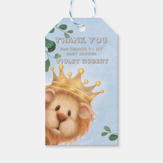 Prince Lion Golden Crown Baby shower Hartelijk dan Cadeaulabel (Voorkant)