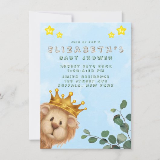 Prince Lion Golden Crown Boy Baby shower Kaart (Voorkant)