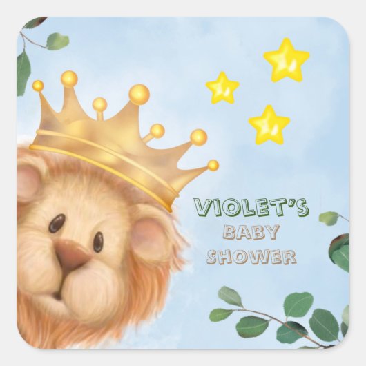 Prince Lion Golden Crown Eucalyptus Baby shower Vierkante Sticker (Voorkant)