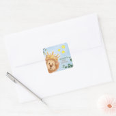 Prince Lion Golden Crown Eucalyptus Baby shower Vierkante Sticker (Envelop)