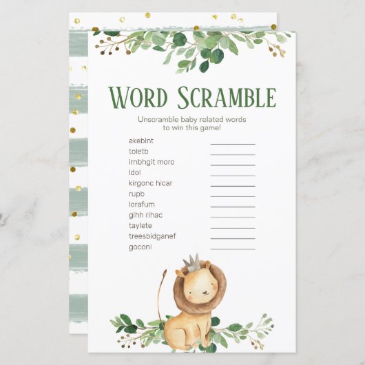 Prince Lion Greenery Floral Word Scramble (Voorkant / Achterkant)