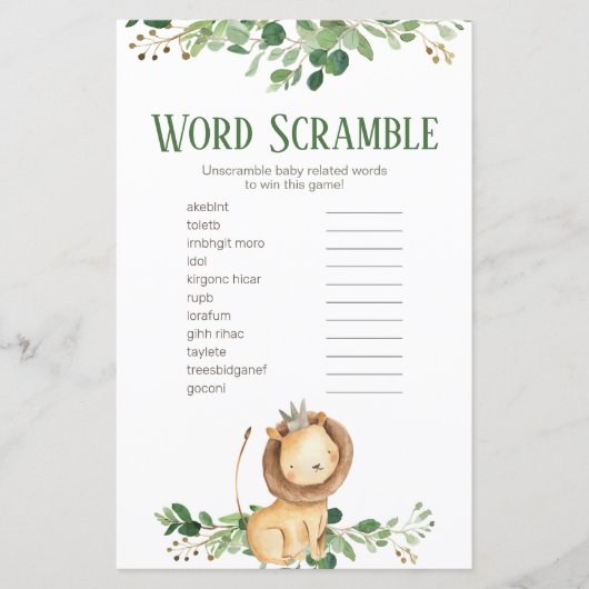 Prince Lion Greenery Floral Word Scramble (Voorkant)