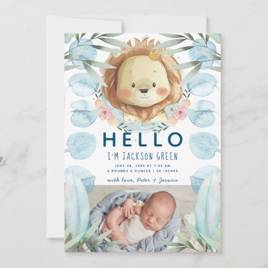 Prince Lion Illustratie Fotocollage Geboorte Aankondiging (Voorkant)