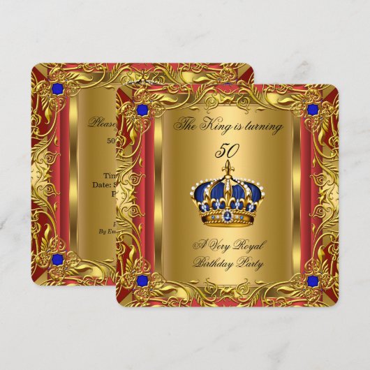 Prince of King Red Gold Royal Blue Crown Birthday Kaart (Voorkant / Achterkant)