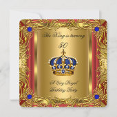 Prince of King Red Gold Royal Blue Crown Birthday Kaart (Voorkant)