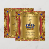 Prince of King Red Gold Royal Blue Crown Birthday Kaart (Voorkant / Achterkant)